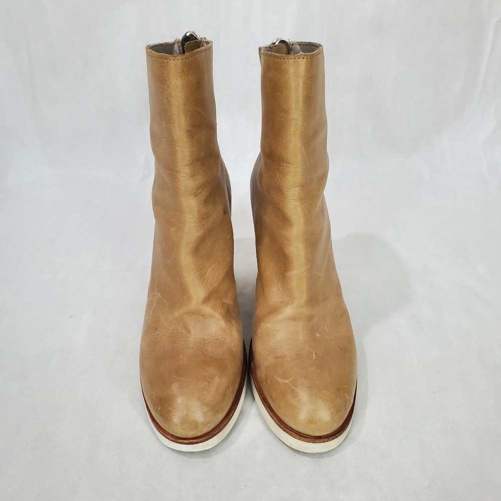 STRATEGIA Leather and Wood Patform Contemporary Ankle Boots EU 38 Tan - Picture 2 of 10